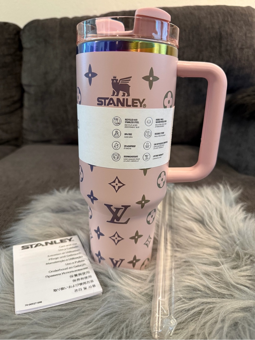 Stanley Quencher 40.oz Light Pink with Gold Patern Monogram